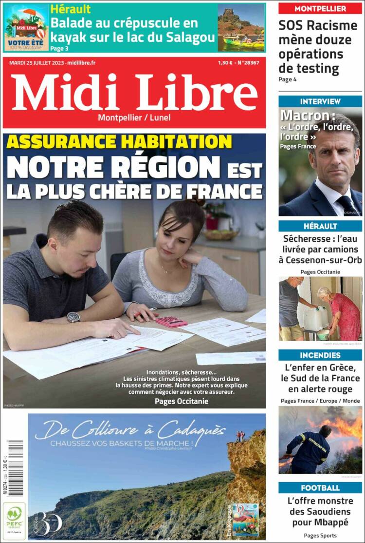 Portada de Midi Libre (Francia)