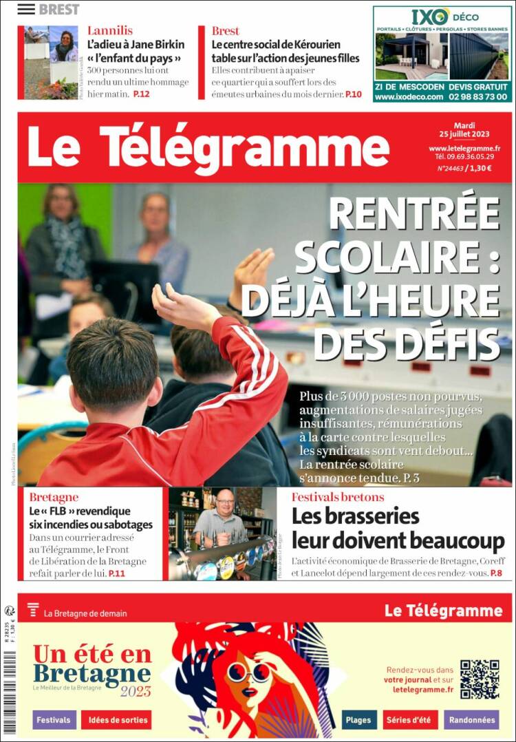 Portada de Télégramme (Francia)