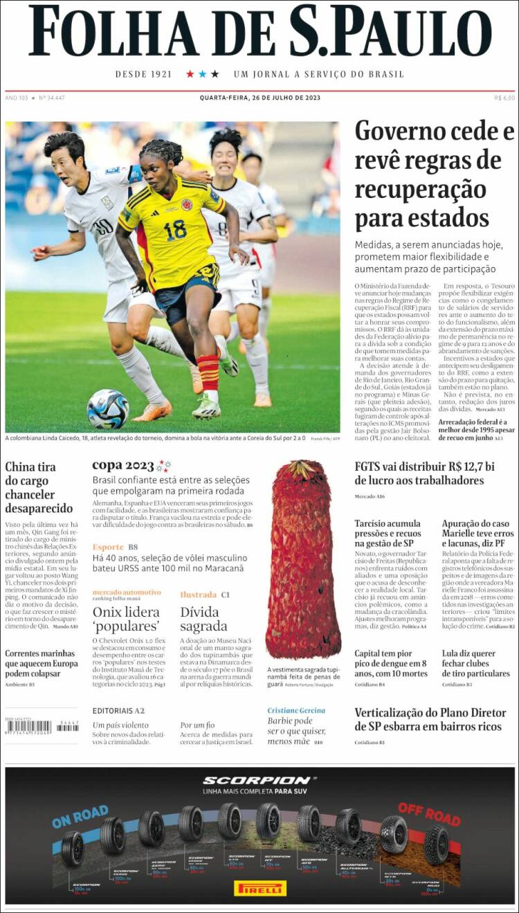 Portada de Folha de São Paulo (Brasil)