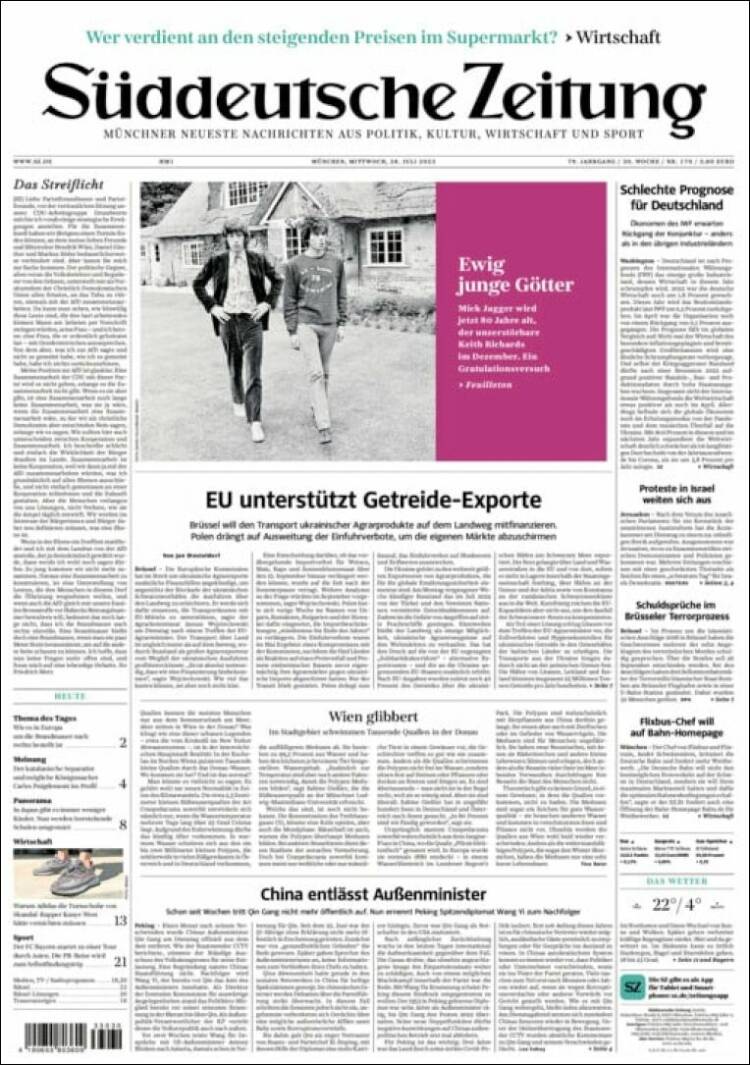 Portada de Sueddeutsche (Alemania)