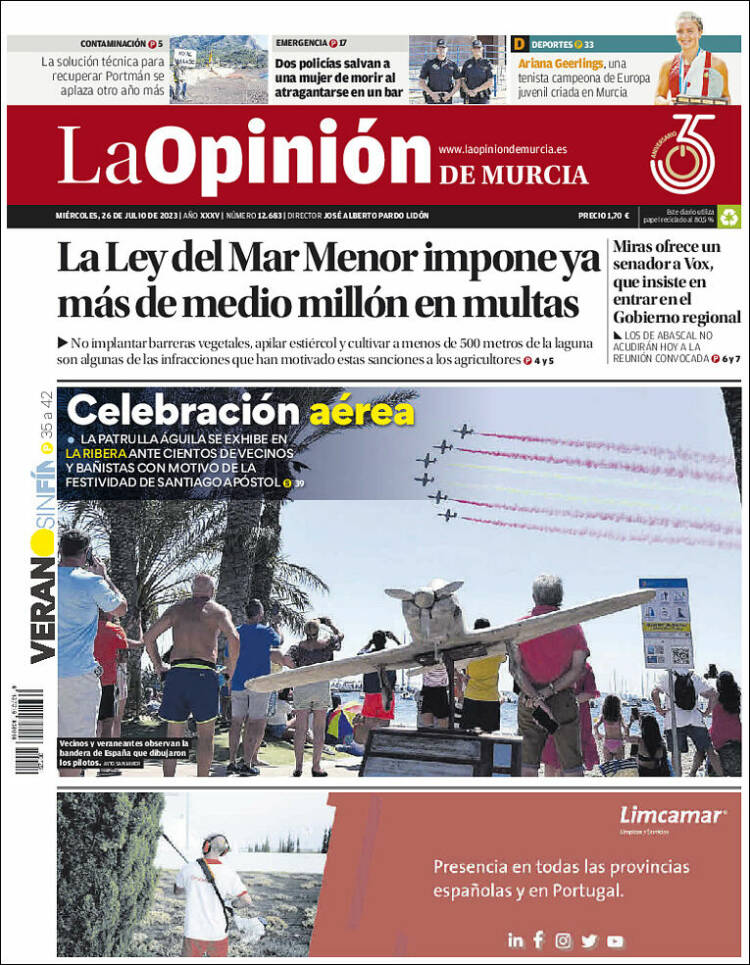 Portada de La Opinión de Murcia (España)