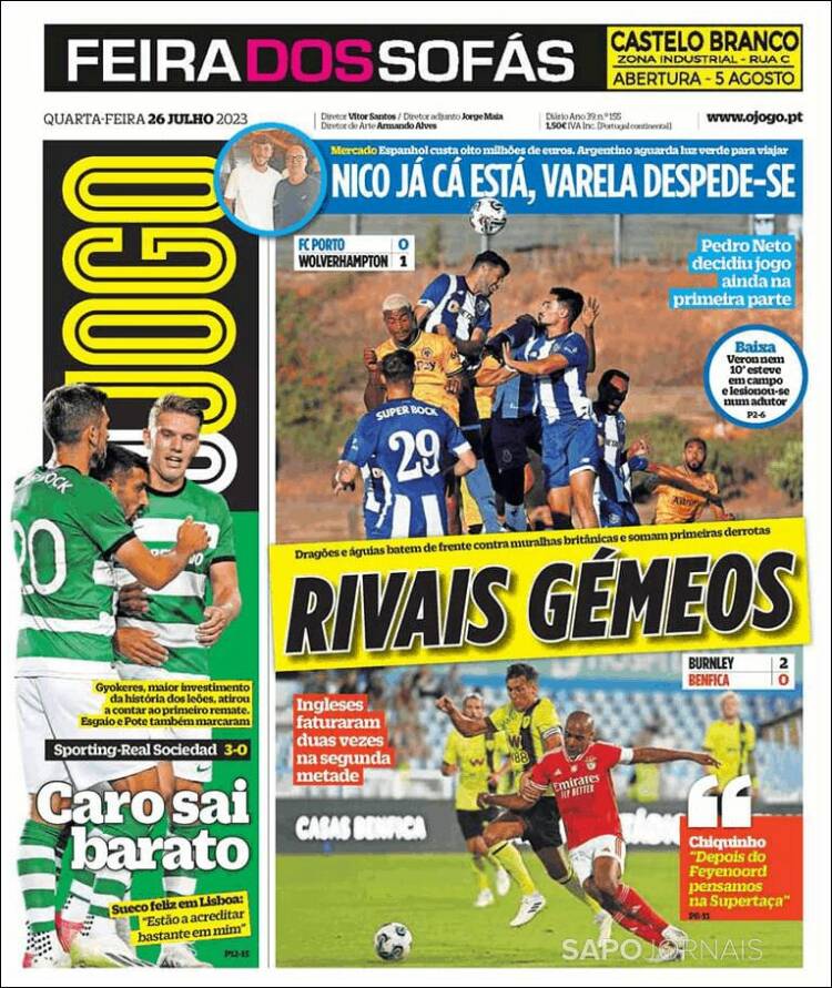 Portada de O Jogo (Portugal)