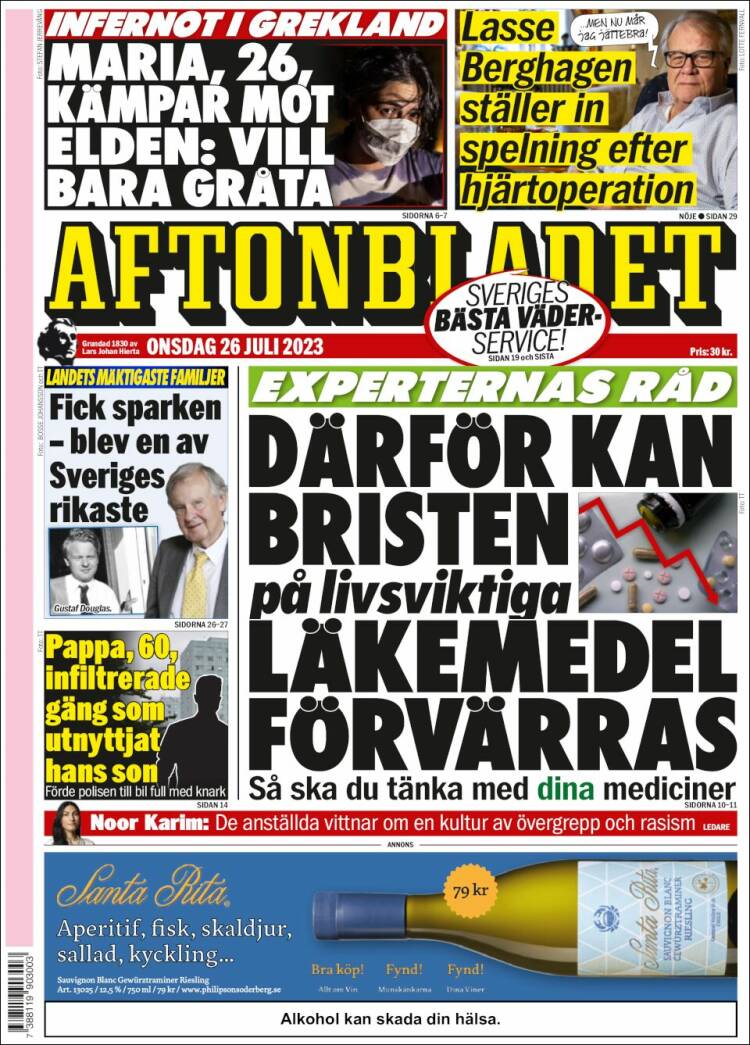 Portada de Aftonbladet (Suecia)