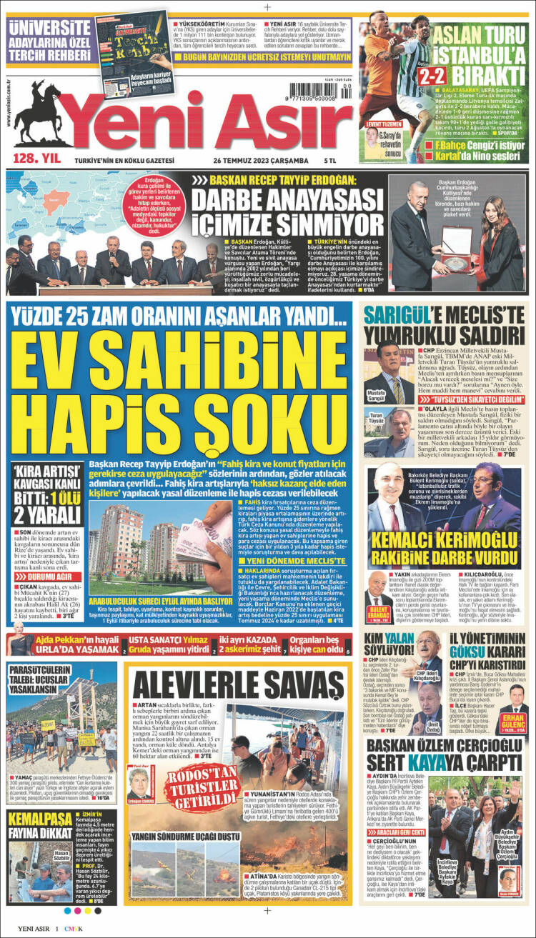 Portada de Yeni Asır (Turquía)