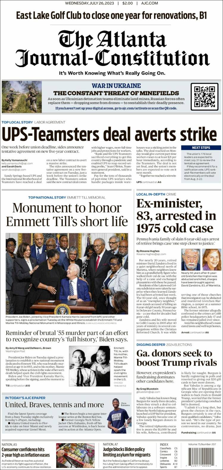 Portada de The Atlanta Journal-Constitution (USA)