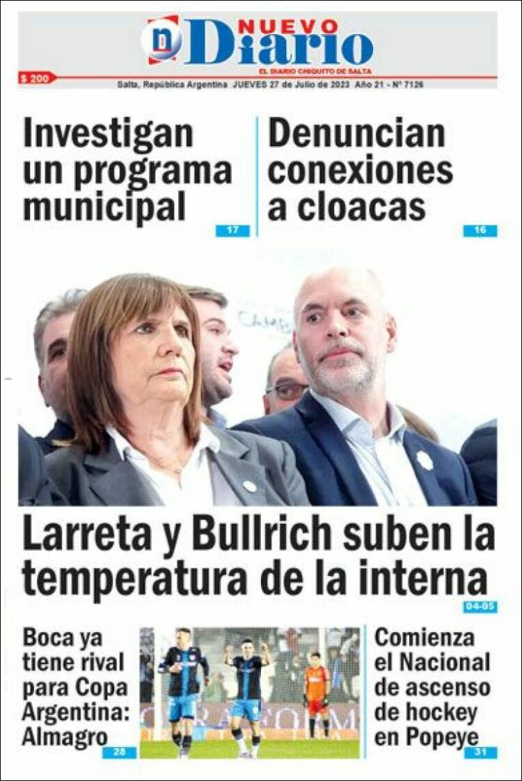 Portada de Nuevo Diario de Salta (Argentina)