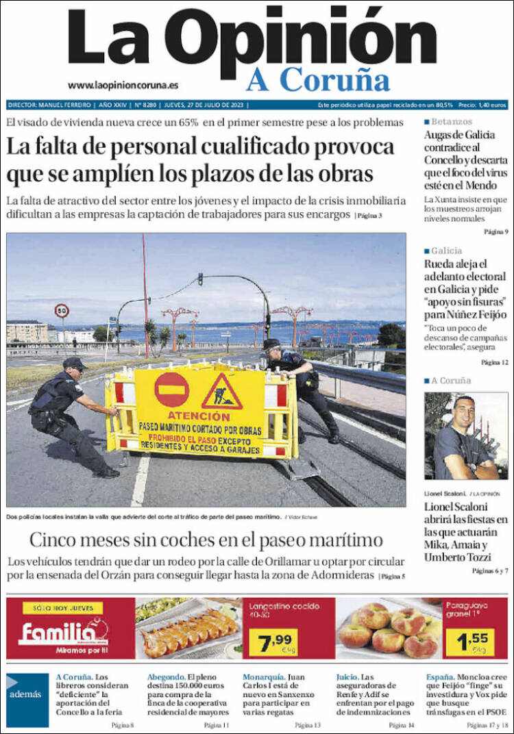 Portada de La Opinión de A Coruña (España)