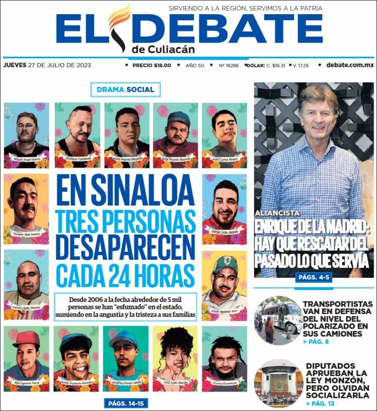 Portada de El Debate de Culiacán (México)