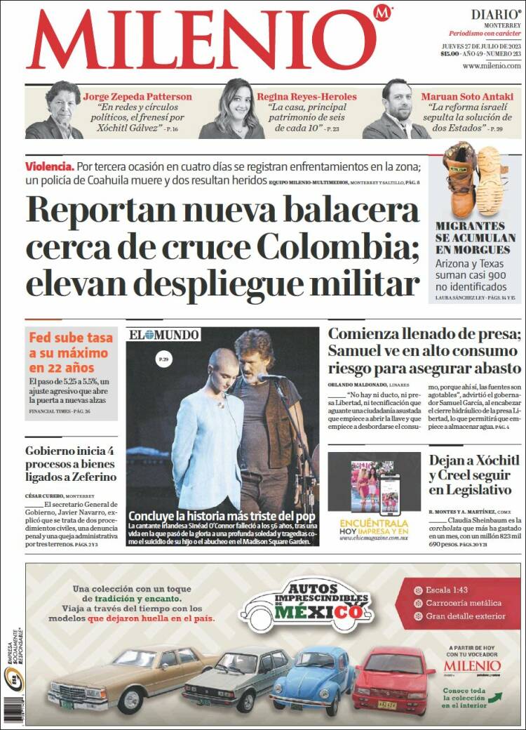 Portada de Milenio de Monterrey (México)