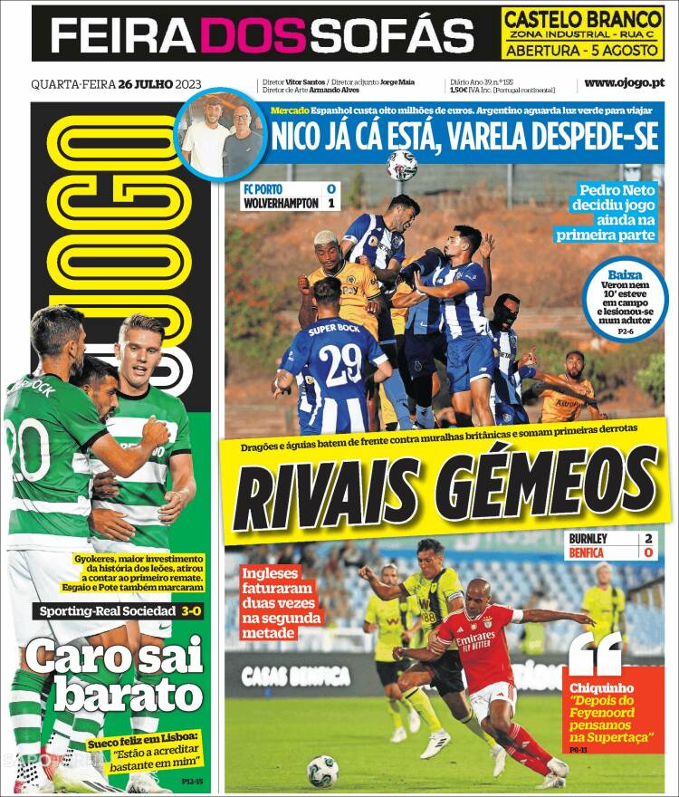Portada de O Jogo (Portugal)