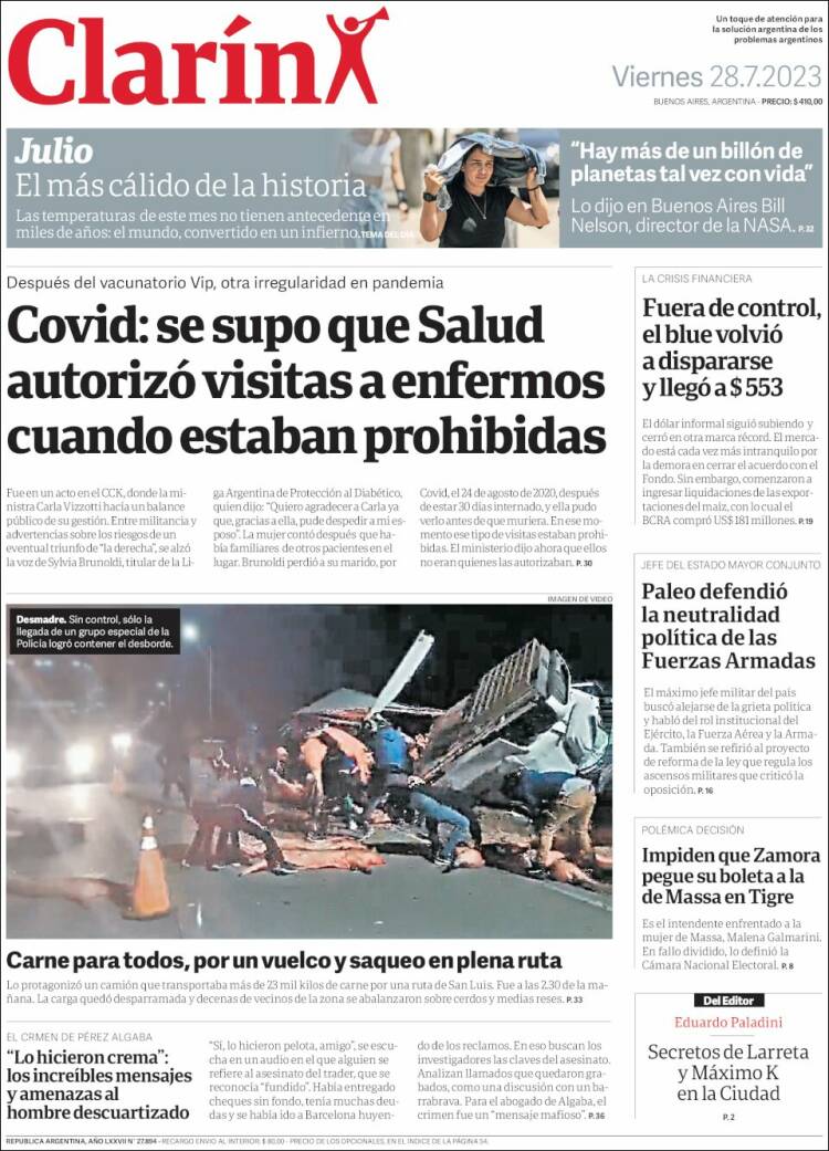 Portada de Clarín (Argentina)