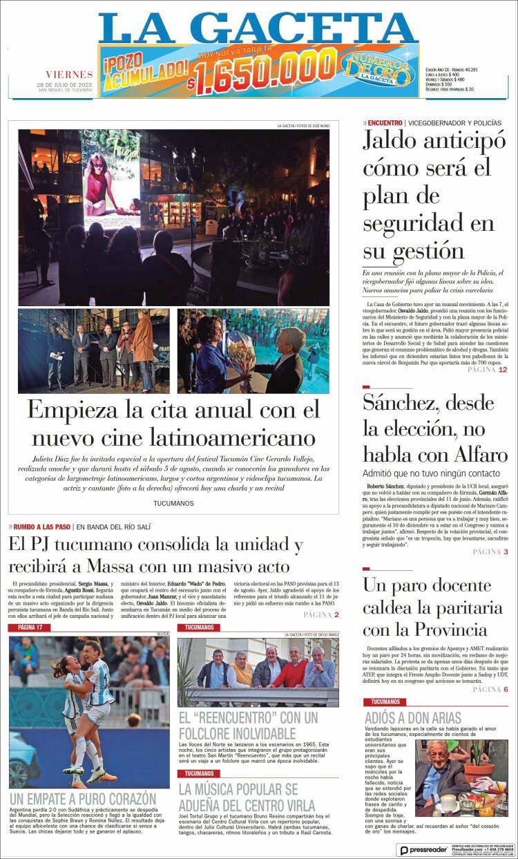 Portada de La Gaceta (Argentina)