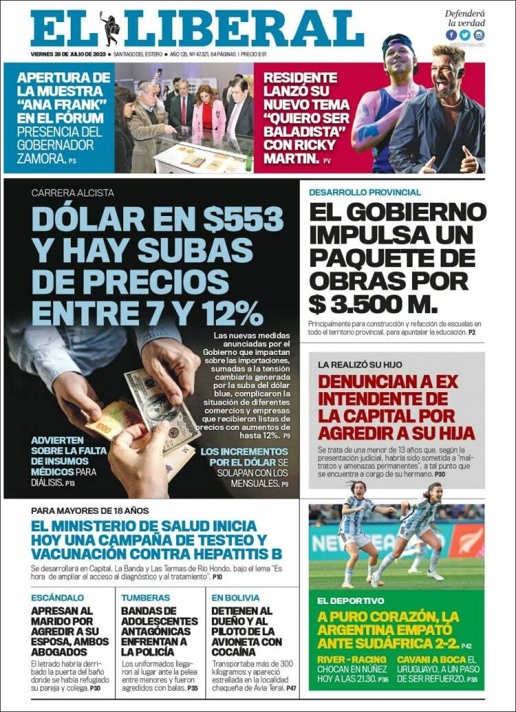 Portada de Diario El Liberal (Argentina)