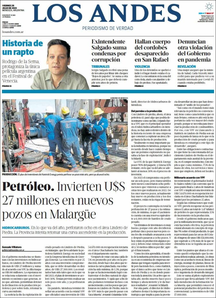 Portada de Los Andes - Mendoza (Argentina)