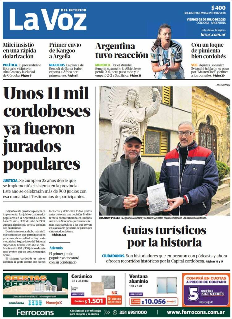 Portada de La Voz del Interior (Argentina)