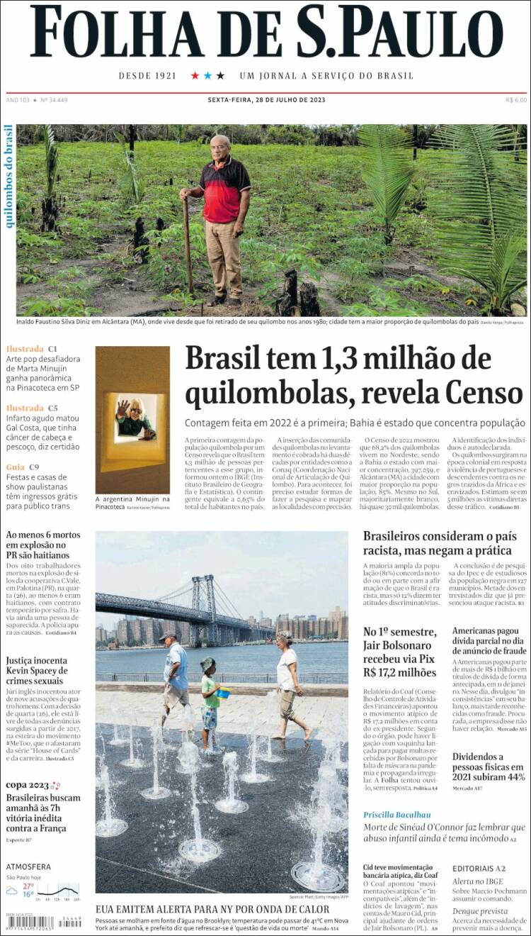 Portada de Folha de São Paulo (Brasil)