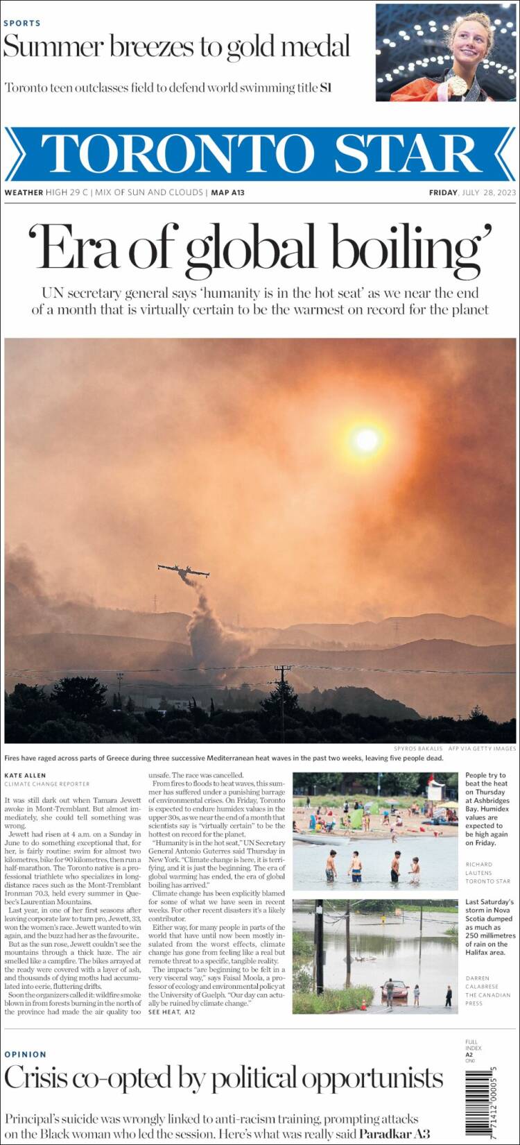 Portada de The Toronto Star (Canadá)