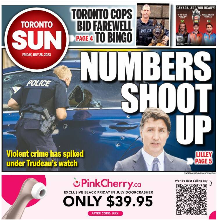 Portada de The Toronto Sun (Canadá)