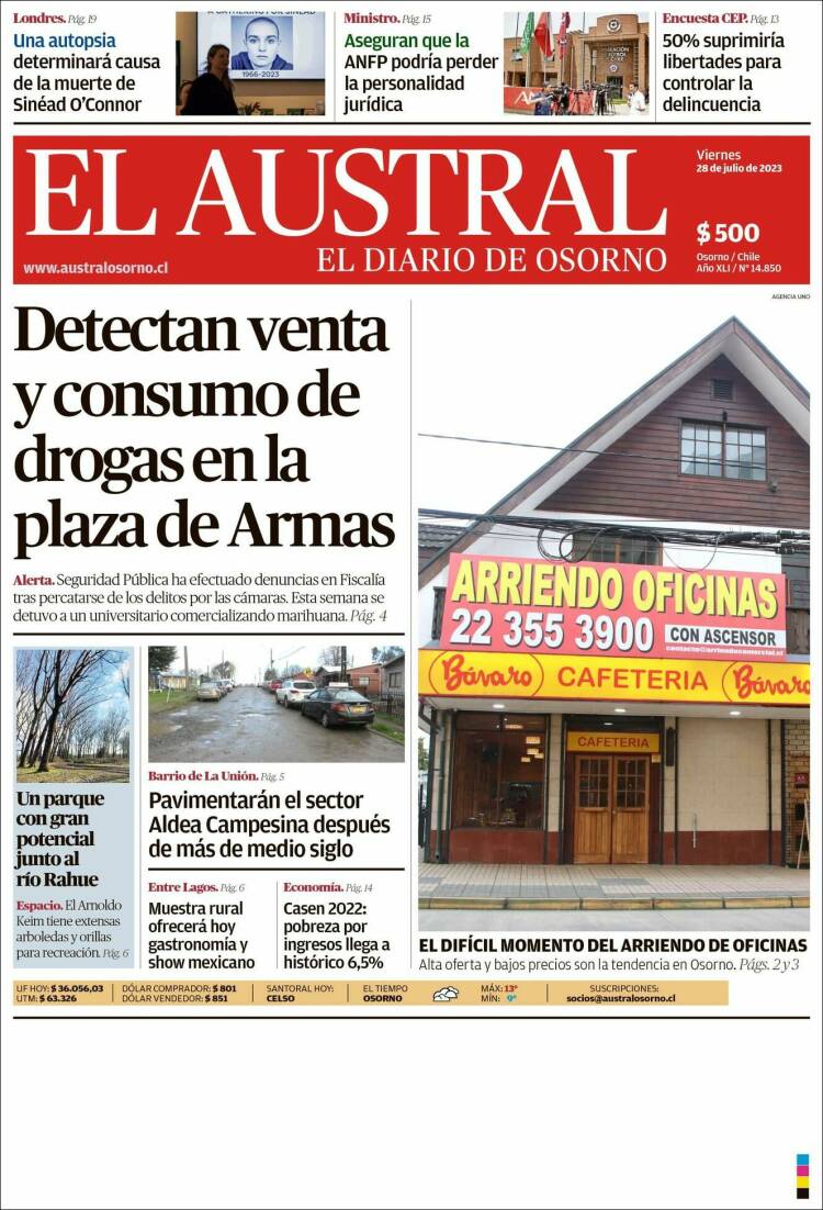 Portada de El Austral de Osorno (Chile)