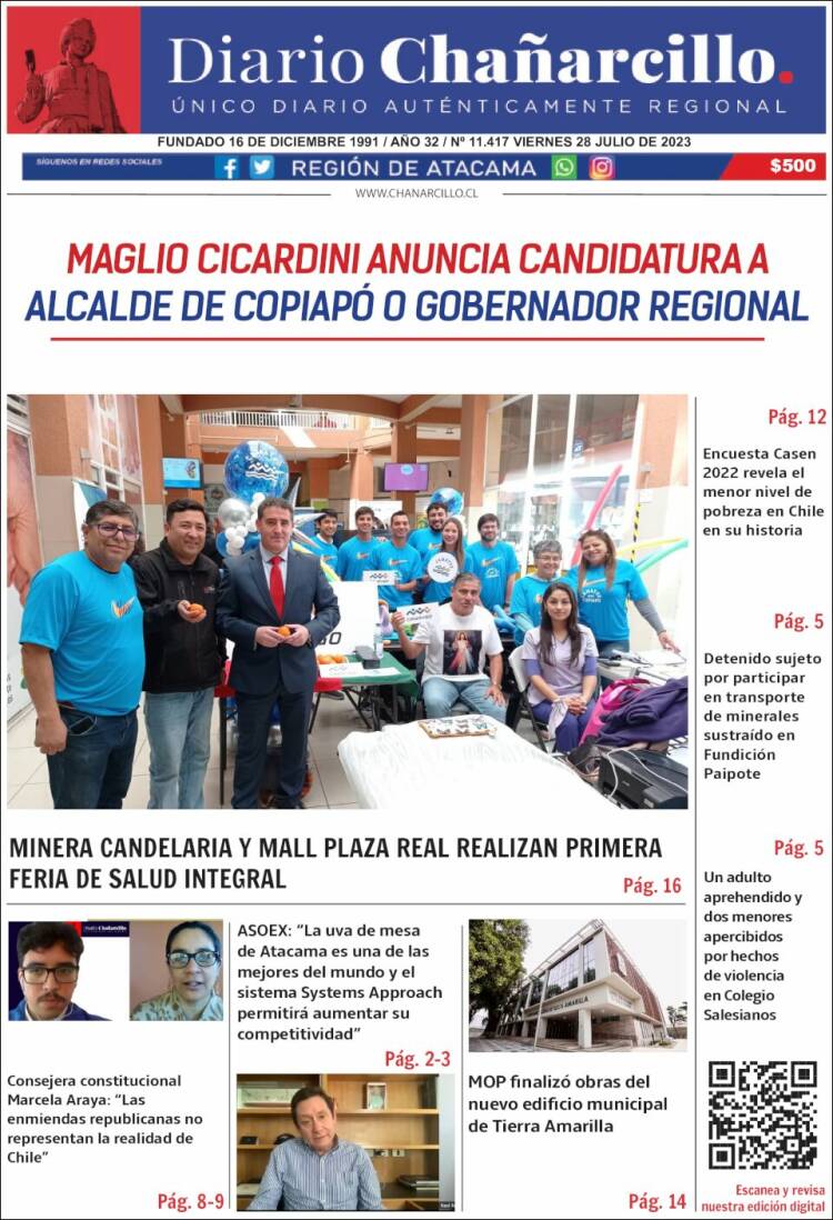 Portada de Diario Chañarcillo (Chile)