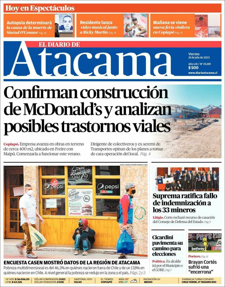 Portada de Diario de Atacama (Chile)