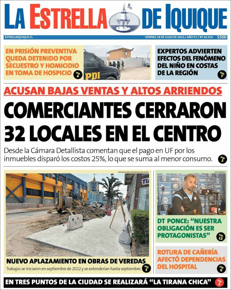 Portada de La Estrella de Iquique (Chile)