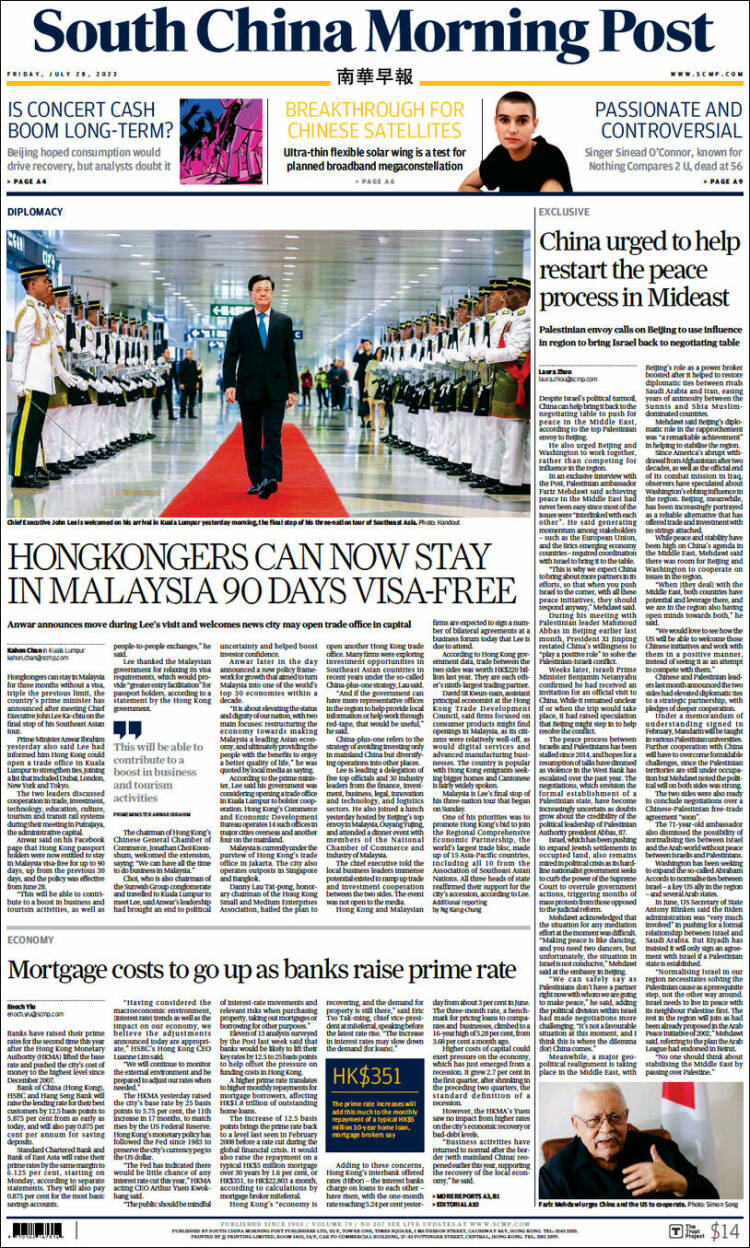 Portada de South China Morning Post (China)