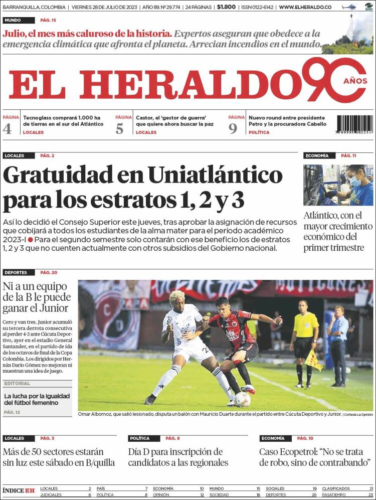 Portada de El Heraldo (Colombia)