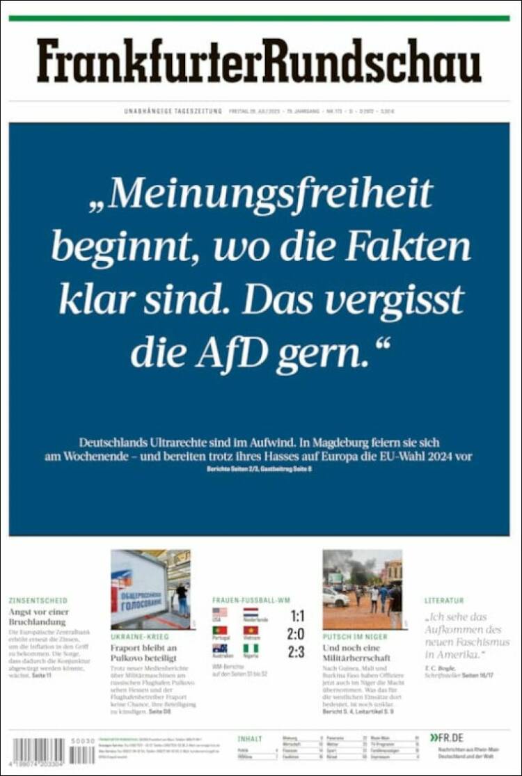 Portada de Frankfurter Rundschau (Alemania)
