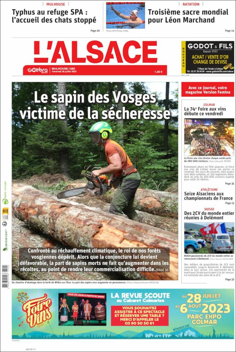 Portada de Journal L'Alsace (Francia)