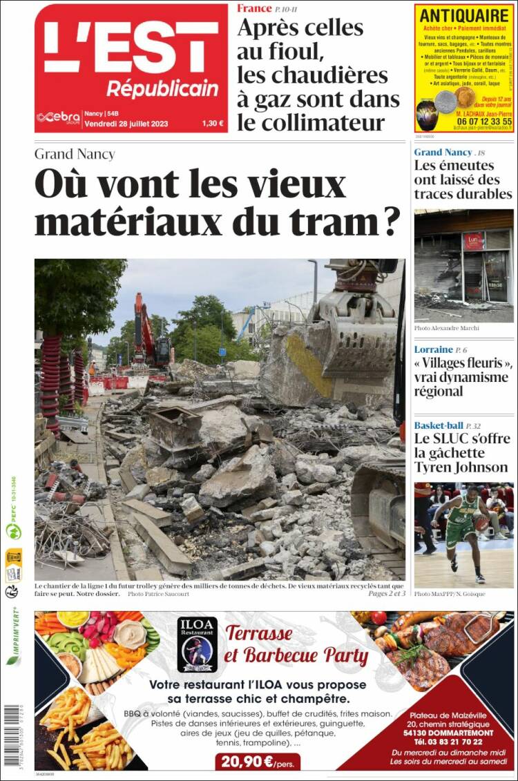 Portada de L'Est Republicain (Francia)