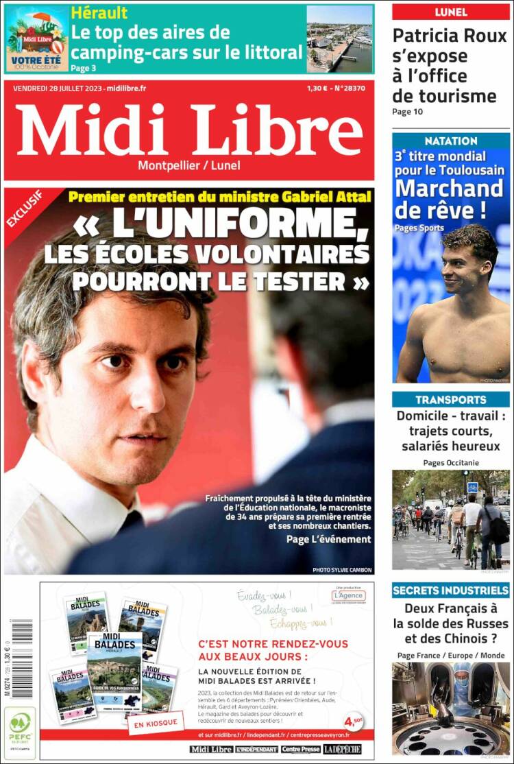 Portada de Midi Libre (Francia)