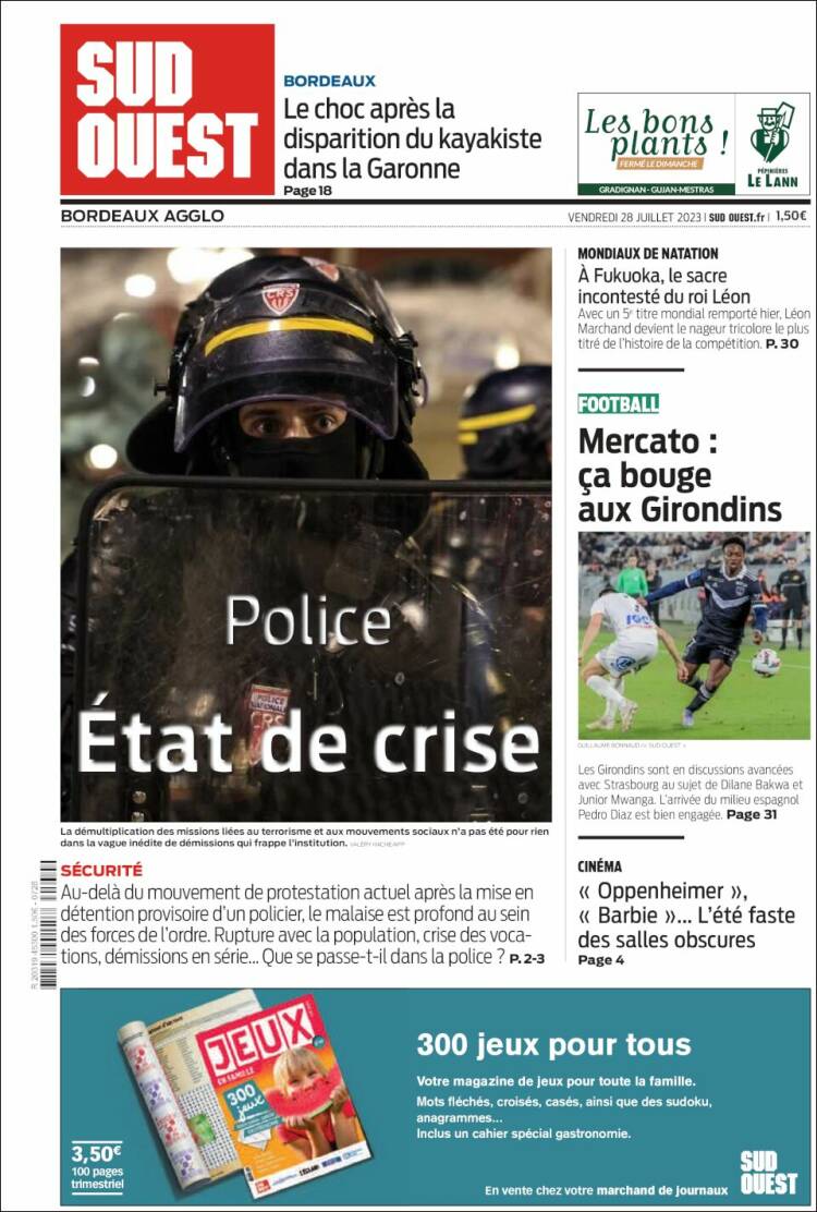 Portada de Sud Ouest (Francia)