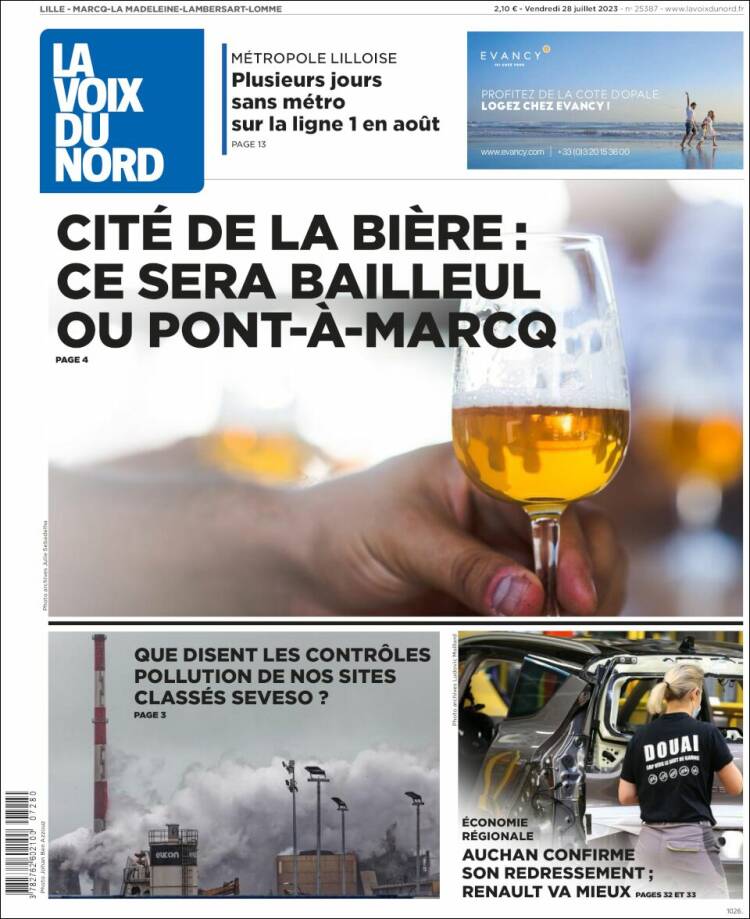 Portada de La Voix du Nord (Francia)