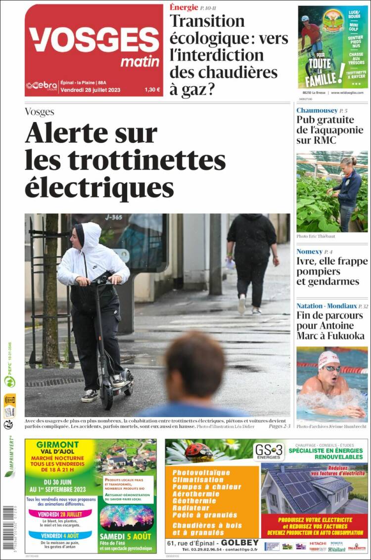 Portada de Vosges Matin (Francia)