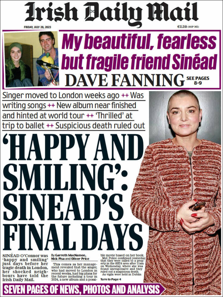 Portada de Irish Daily Mail (Irlanda)