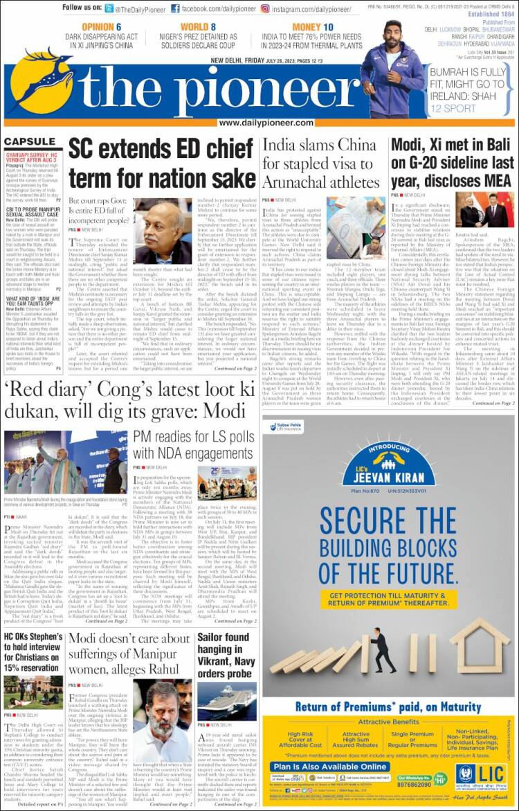 Portada de The Pioneer (India)