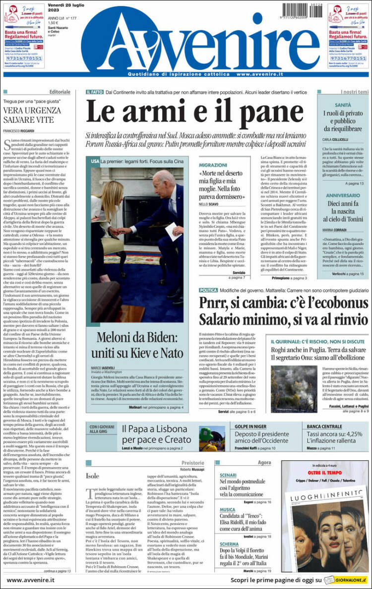 Portada de Avvenire (Italy)