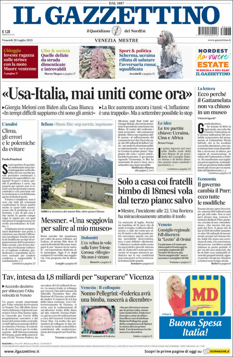 Portada de Il Gazzettino (Italy)
