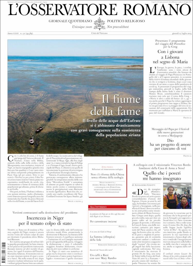 Portada de L'Osservatore Romano (Italy)