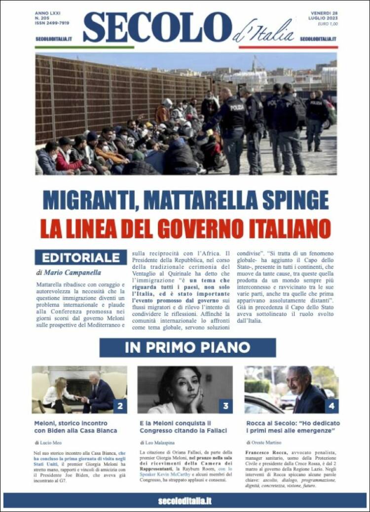 Portada de Secolo d'Italia (Italy)