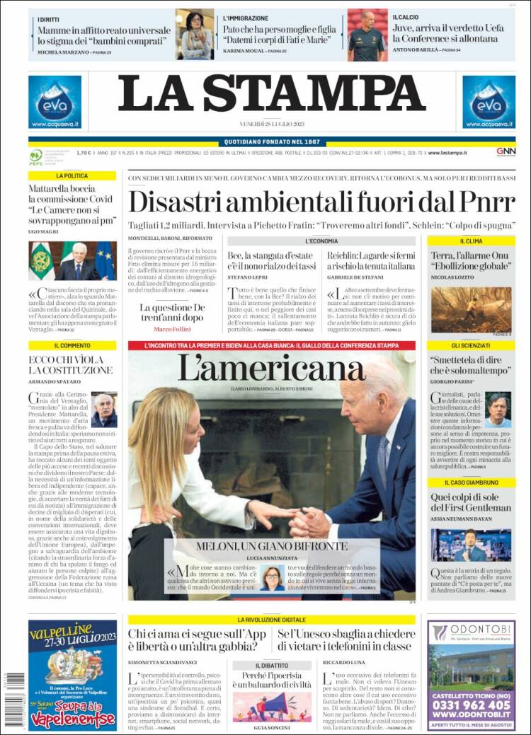 Portada de La Stampa (Italy)