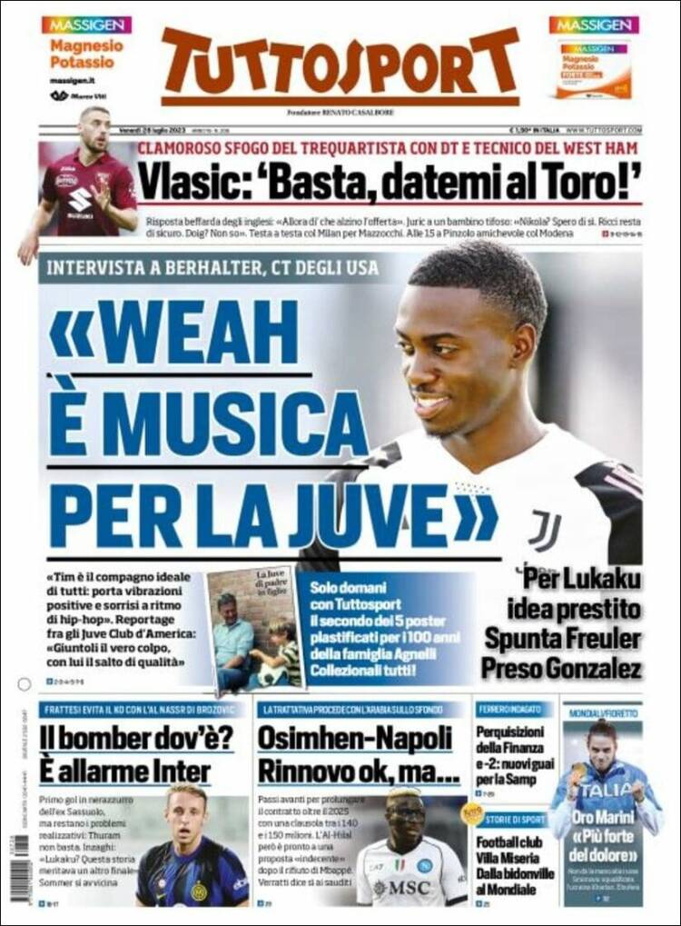 Portada de Tuttosport (Italy)