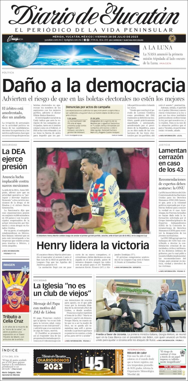 Portada de Diario de Yucatán (M&eacute;xico)