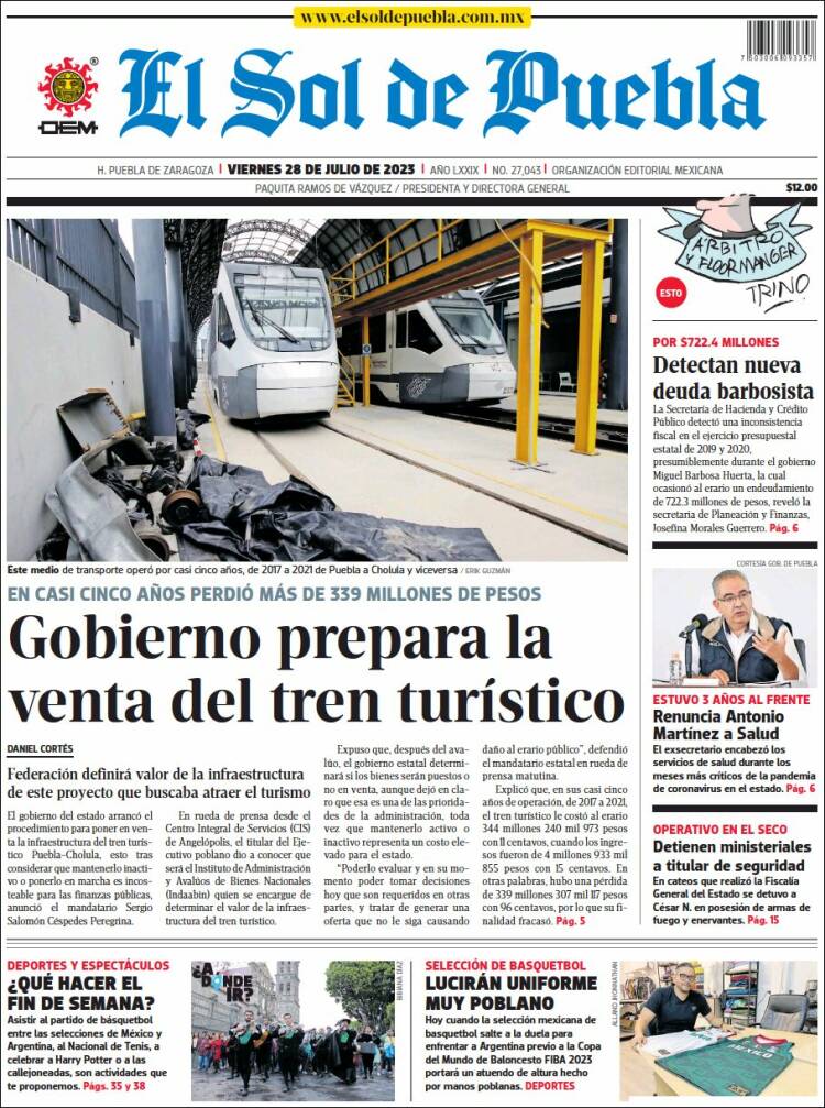 Portada de El Sol de Puebla (M&eacute;xico)