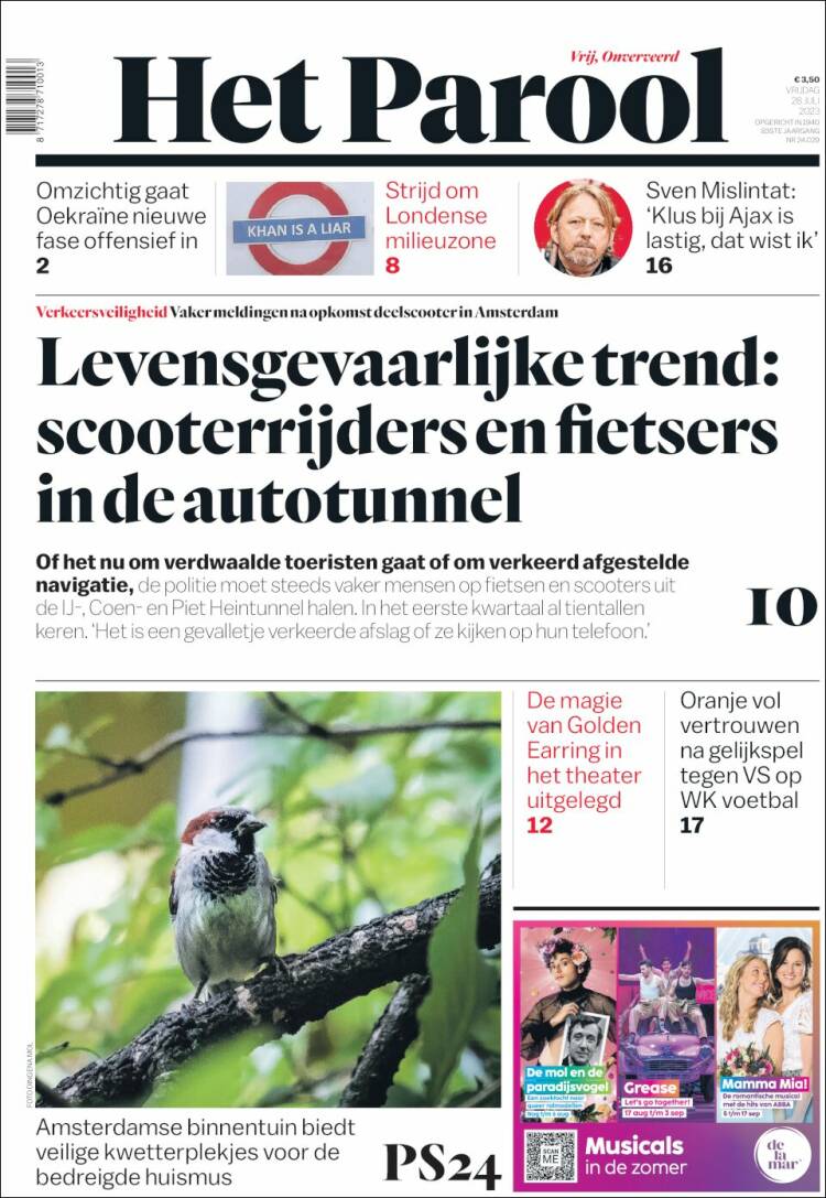 Portada de Het Parool (Pa&iacute;ses Bajos)