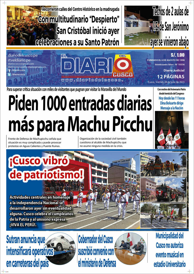 Portada de El Diario del Cusco (Perú)