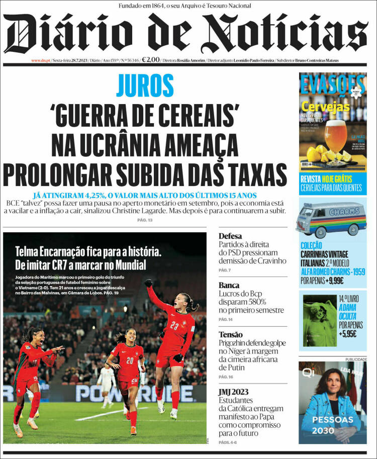 Portada de Diário de Noticias (Portugal)