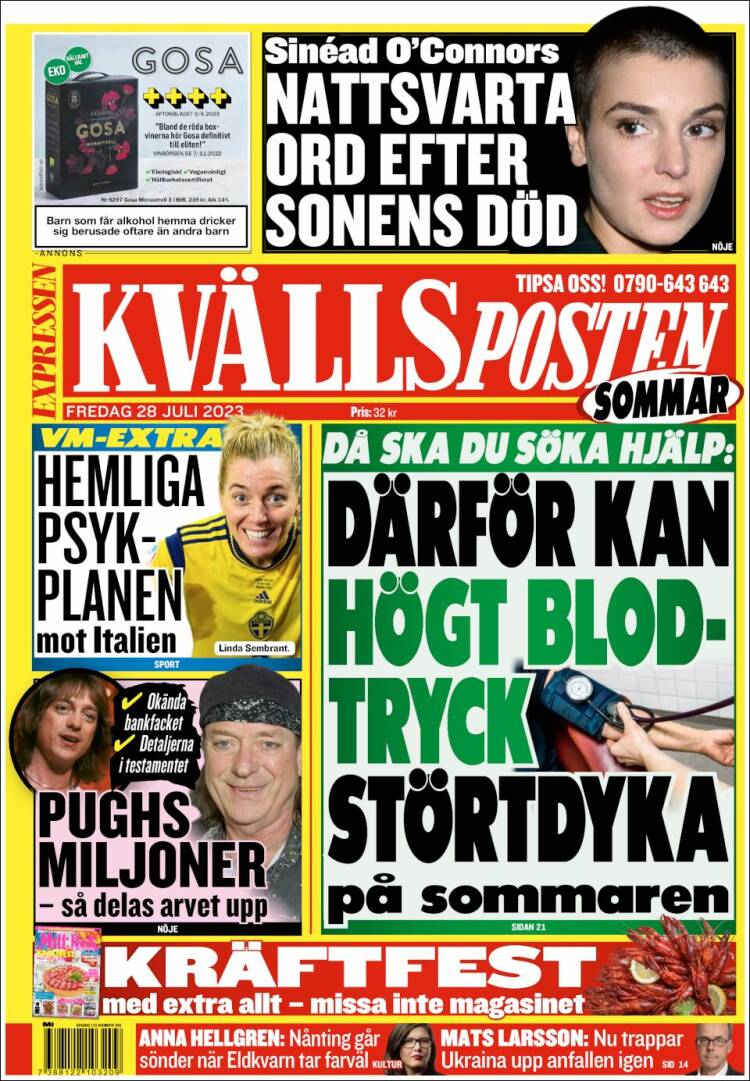 Portada de Kvällsposten (Suecia)