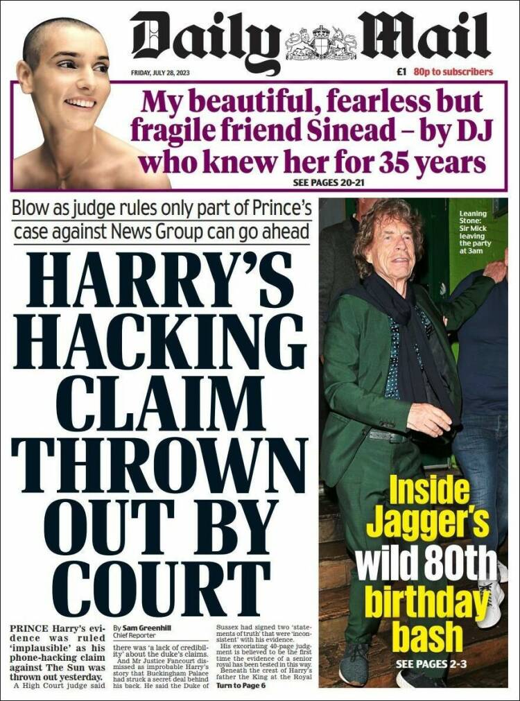 Portada de Daily Mail (Reino Unido)
